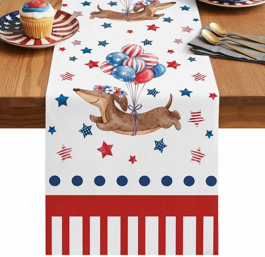 4th of July Table Runner 13x72 Inches Long, American Flag Table Runners Balloon Dachshund Patriot... | Amazon (US)