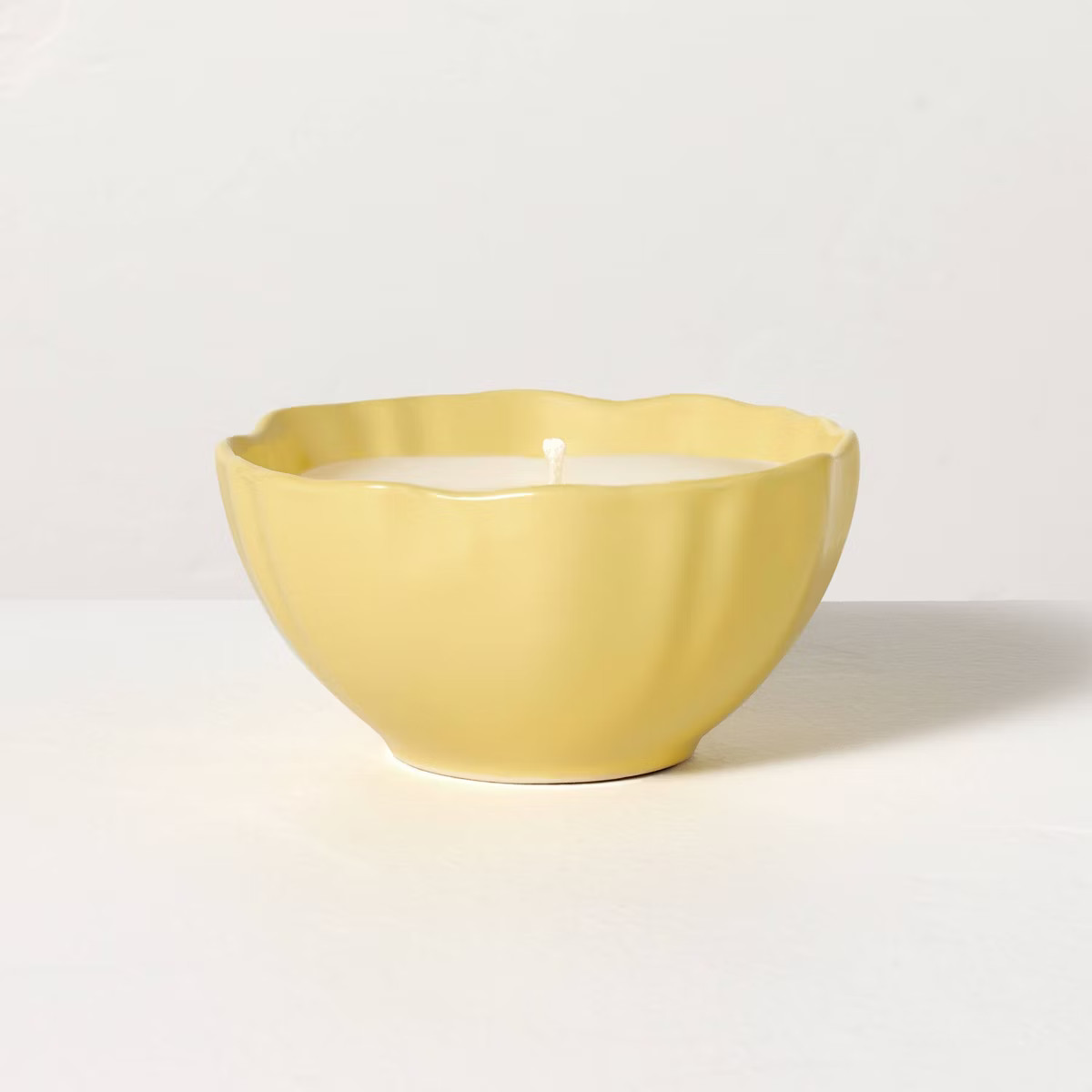 Scalloped Ceramic Driftwood and Amber Jar Candle Yellow 5oz - Hearth & Hand™ with Magnolia | Target