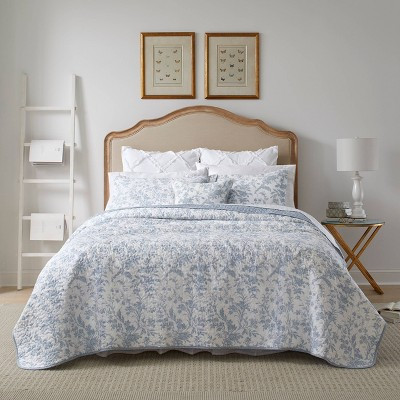 Laura Ashley 3pc Twin Amberley Quilt Bedding Set Blue: Floral Pattern, Includes Decorative Pillow | Target