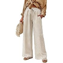 Bagavs Womens Striped Wide Leg Palazzo Pants High Waisted Elastic Drawstring Casual Lounge Trouse... | Amazon (US)