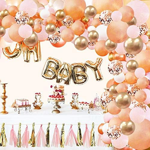 Rose Gold Balloon Garland Arch Kit - 124 Pieces/PCS Rose Gold Pink White and Gold Confetti Latex ... | Amazon (US)