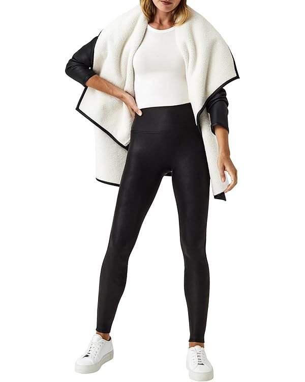 SPANX Faux Leather Fleece-Lined Legging-Tummy Control Legging-Contoured Power Waistband Stomach C... | Amazon (US)