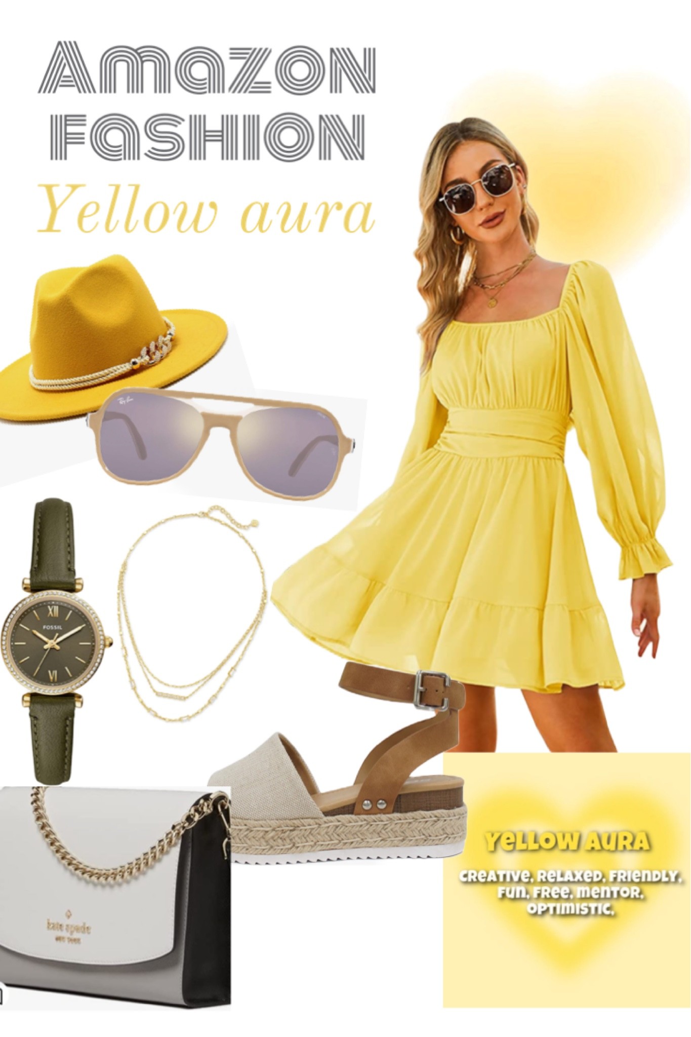 Amazon Fashion to match your aura- yellow aura. Those who have a yellow aura are positive, love learning new things, harmonious, joyous, optimistic, energetic, etc. they radiate good vibes and energy. 
Wearing yellow highlights these qualities and let people know as soon as you walk into a room what kind vibe you give. 
❓What color fits your personality? Let me know!
Shop my Amazon storefront: https://www.amazon.com/shop/crimsonmahannah
• follow for more!


#LTKunder100 #LTKstyletip #LTKfit