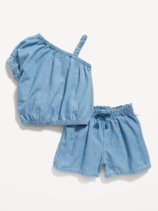 Chambray One-Shoulder Top & Shorts Set for Toddler Girls | Old Navy (US)
