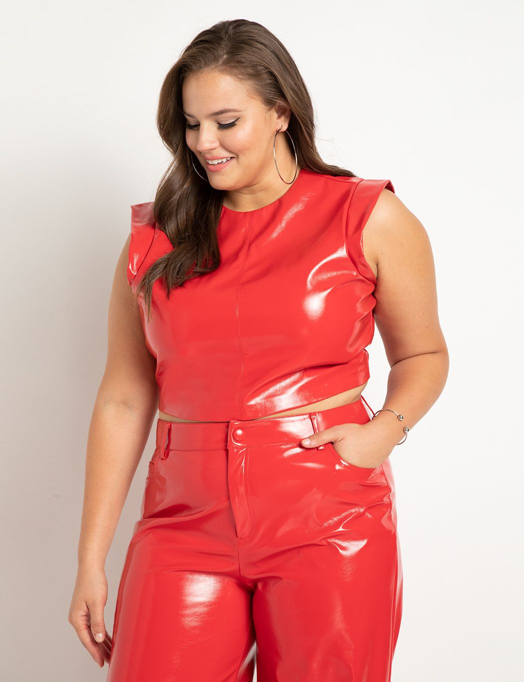 Patent Leather Cropped Tank | Women's Plus Size Tops | ELOQUII | Eloquii