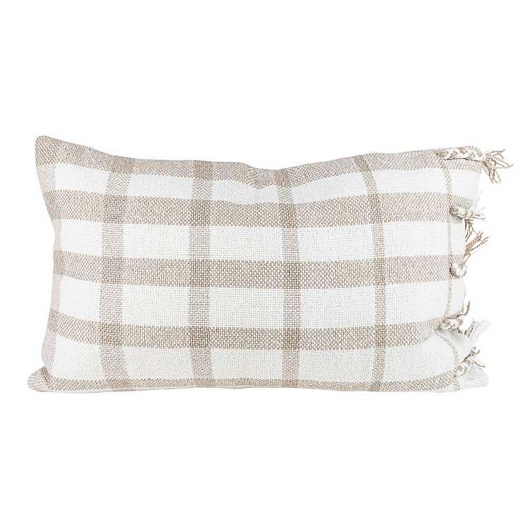 New! Taupe Stripes Hand Woven Outdoor Lumbar Pillow | Kirkland's Home