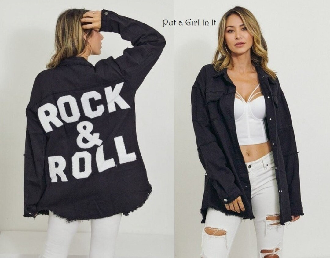 New Womens Plus Size black & white Rock Roll patch distressed utility shacket jacket 1X 2X 3X | Etsy (US)