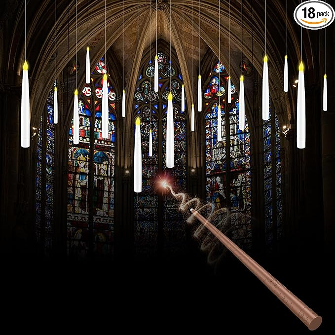 18 Pcs Floating Candles with Wand, Magic Decorations Magic Hanging Candles, Battery Operated Wind... | Amazon (US)