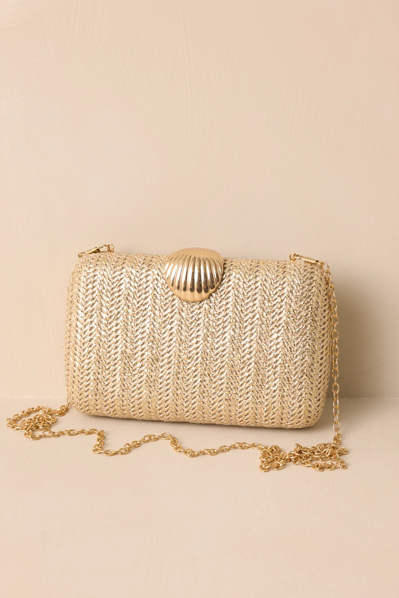 Lost In Time Natural Gold Woven Clutch | Red Dress