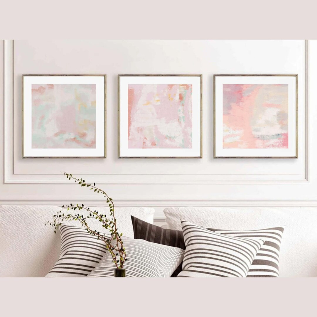 Pink Wall Art Abstract Print Set of 3 Printable Painting for Living Room Dining Room Bedroom Chic... | Etsy (US)