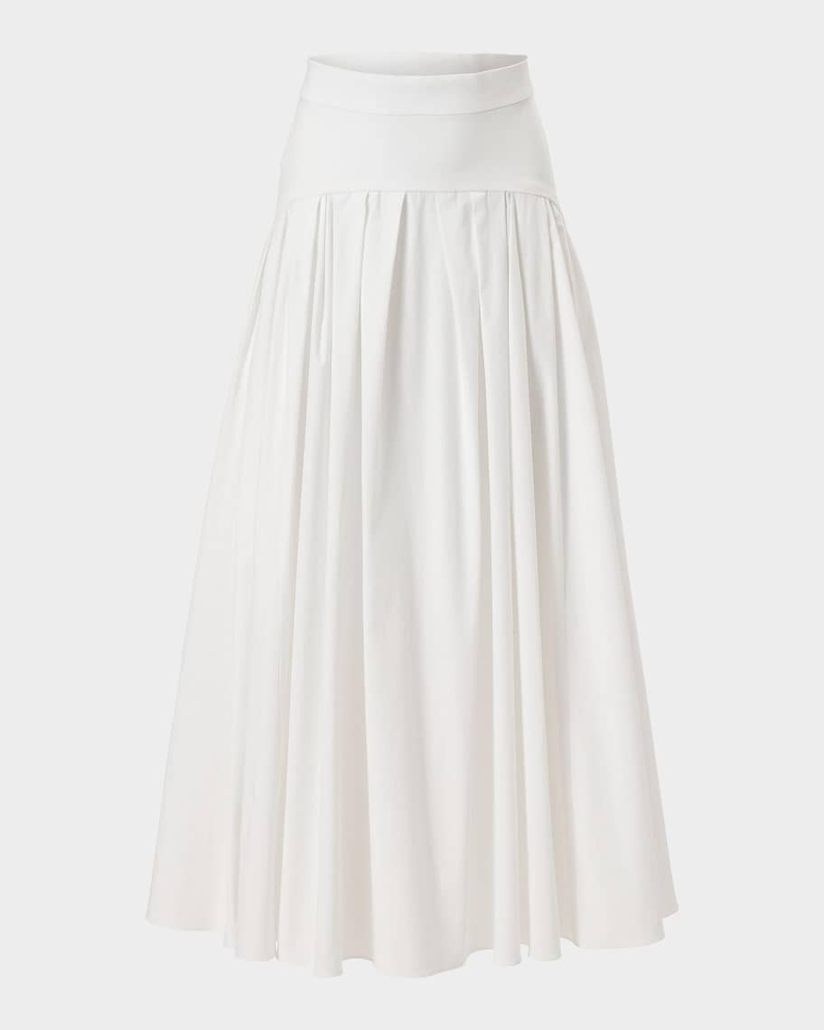 Carolina Herrera Drop-Waist Pleated Midi Skirt | Neiman Marcus