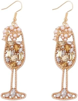 Valentine's Day Champagne Earrings for Women Rhinestone Crystal Pearl Love Earrings Alloy Heart B... | Amazon (US)