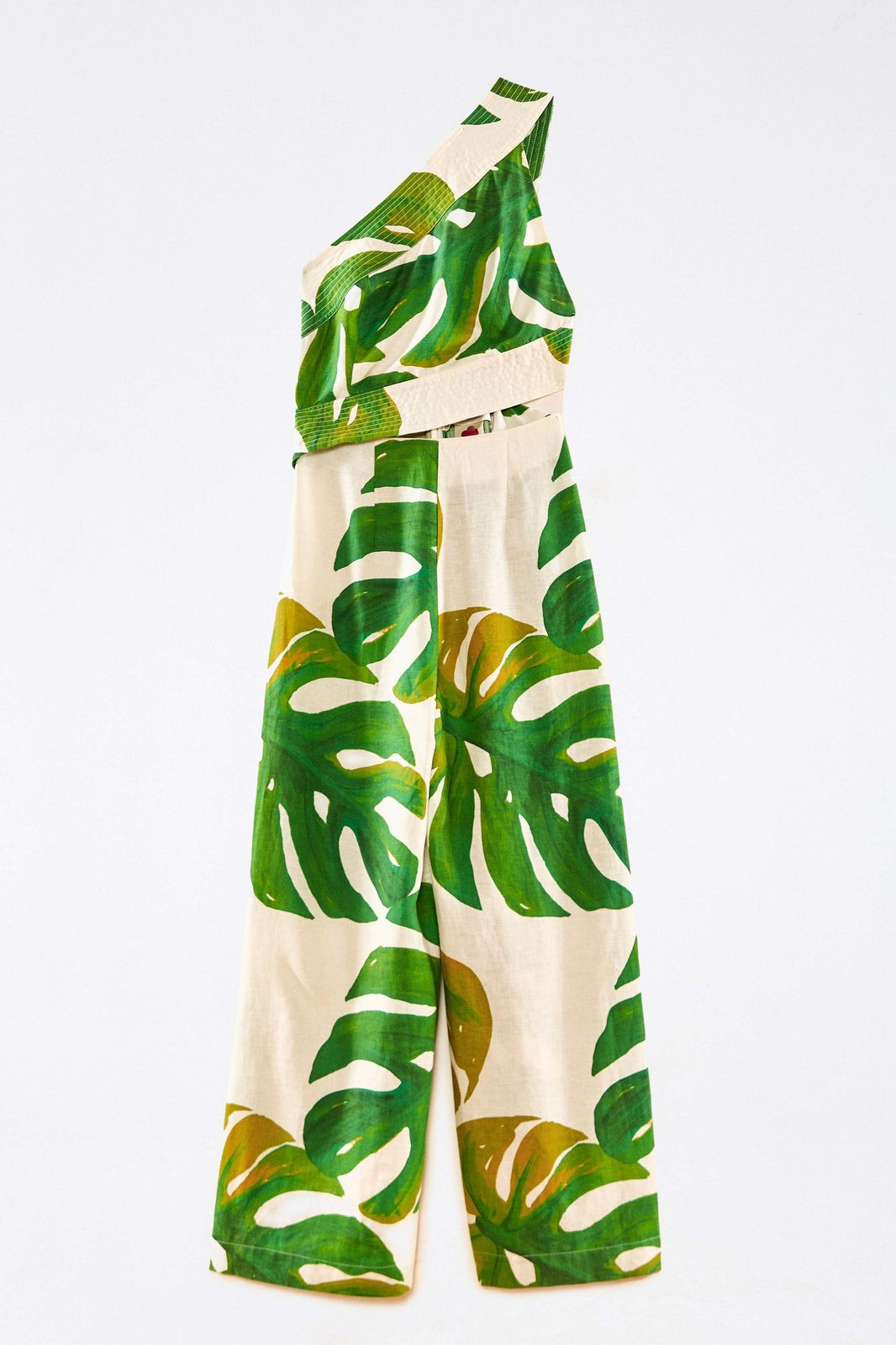 White Monstera One Shoulder Jumpsuit | FarmRio (US)
