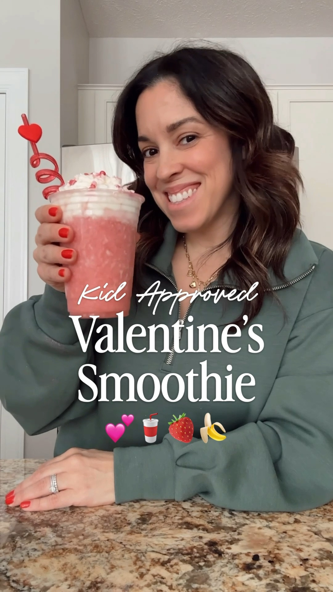 My love language as a mom is making little moments feel extra special. 💕✨

This easy strawberry banana smoothie is my kids’ absolute favorite, so lately I’ve been turning it into a kid-approved Valentine’s Day treat to make it feel even more exciting. 

All I do is…

Blend:
🍌 1 banana
🍓 1.5 cups frozen strawberries
🥥 1.5 cups coconut water

(Makes about 20 oz.)

Then add:
✨ Whipped cream
✨ Edible glitter (red + pink, obviously)
✨ Valentine’s Day sprinkles

If you’re looking for a simple Valentine’s snack for kids, this one’s a win. 🙌🏼

➡️ Save this for an easy way to make an ordinary day feel a little extra special. 💋


#LTKmomlife #LTKValentine #LTKKids