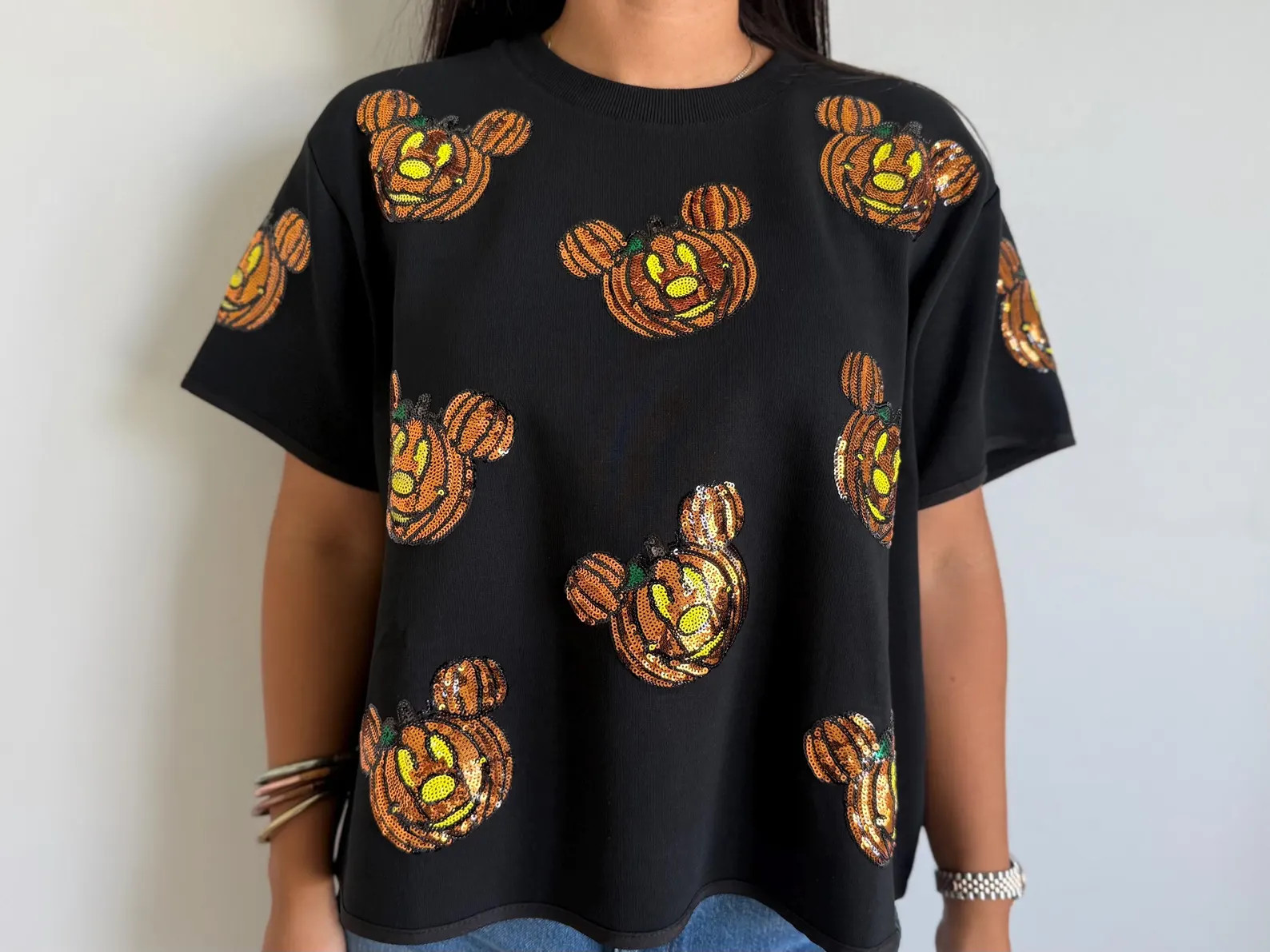 Sequin Magical Pumpkin Halloween Tee, Disney Oversized Crop Fit, Spooky Sparkly Shirt | Etsy (Global)