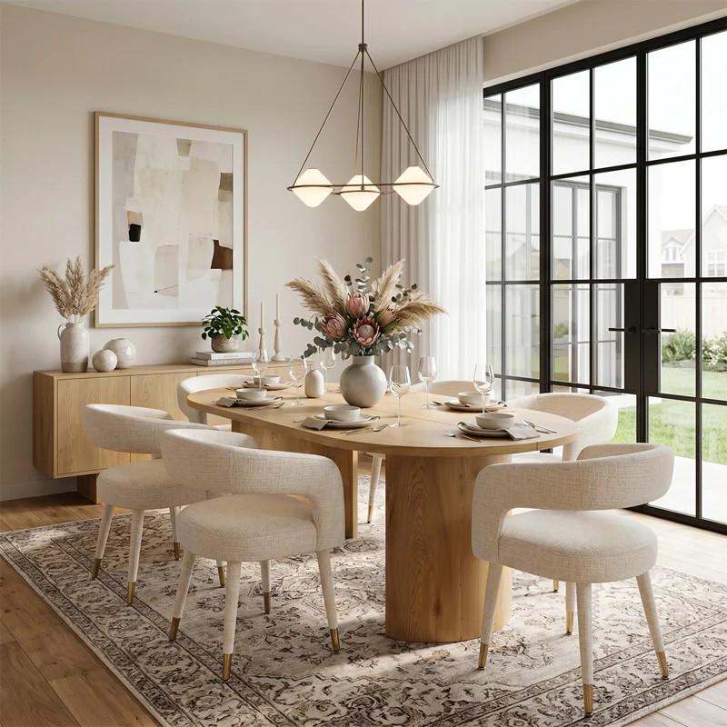 Modern 79" Oval Dining Table Set With 6 Upholstered Dining Arm Chairs | Wayfair North America