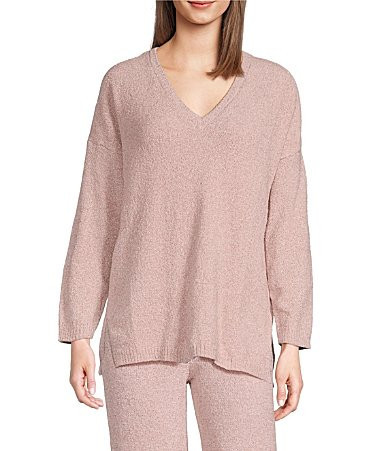 N by Natori Aura Heather Long Sleeve V-Neck Coordinating Knit Lounge Top - S | Dillard's