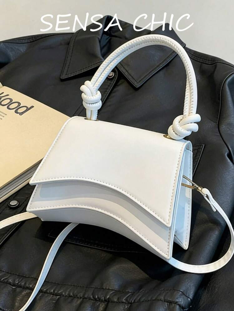 Fashionable Mini Commuter Carry-On Convenient Pu Leather Ladies' Square Handbag Design Mini Minimalist Solid Color Satchel Bag, Flap All-Match Textured Shoulder Bag For Women, Top Handle Bag | SHEIN