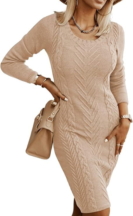 Dearlove Womens Long Sleeve Soft Chunky Knit Bodycon Midi Pullover Sweater Dress | Amazon (US)