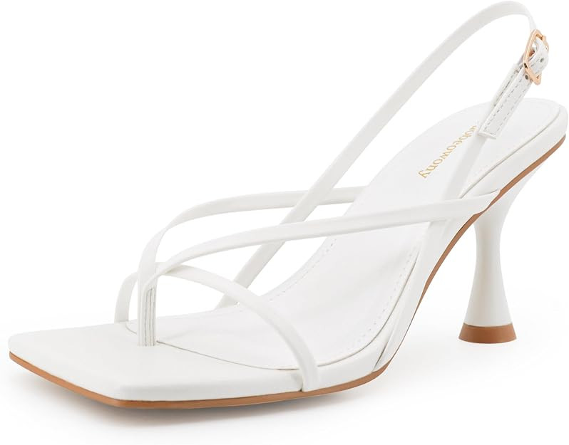 Women's Strappy Kitten Heels Square Toe Thong Dress Sandals Flip Flop for Wedding Party Evening | Amazon (US)