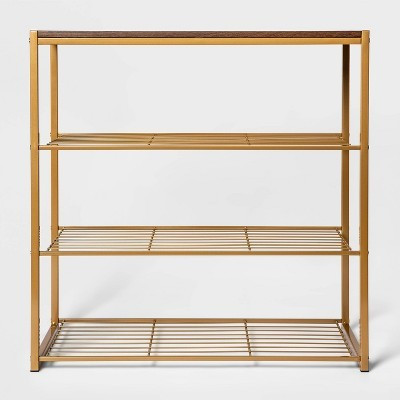4 Tier Shoe Rack Brass with Walnut Wood - Brightroom™ | Target