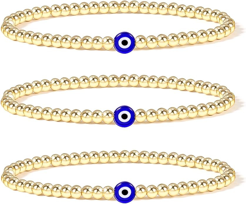 Evil Eye Luck Bracelet Gold Beaded Bracelet For Women Bracelets Set Blue Eye Bead Hand Stretch Br... | Amazon (US)