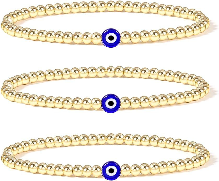 Evil Eye Luck Bracelet Gold Beaded Bracelet For Women Bracelets Set Blue Eye Bead Hand Stretch Br... | Amazon (US)