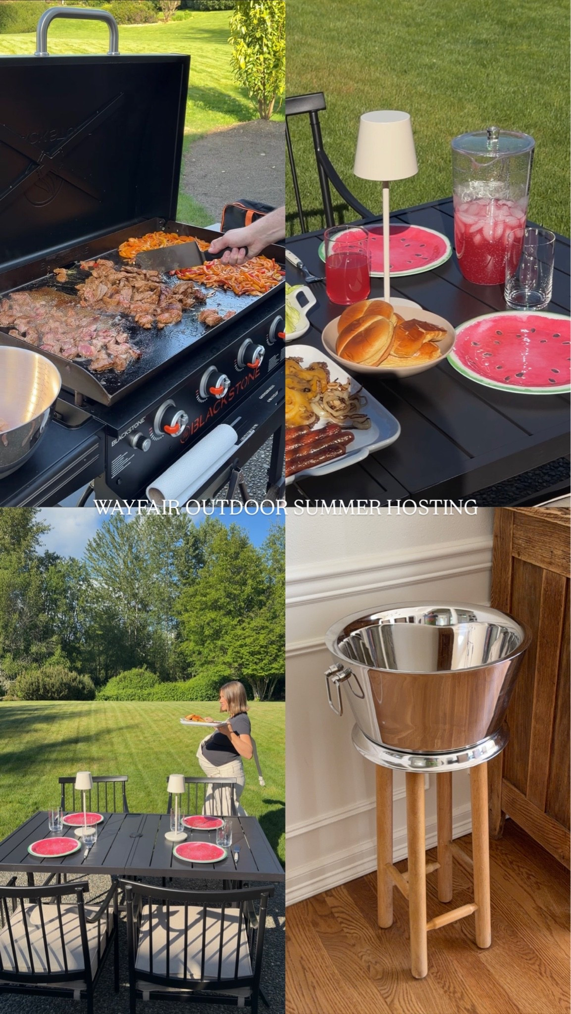 Outdoor summer hosting from @wayfair #ad the table and chairs are such a great price and are such high quality! Love this blackstone grill we use it almost every day in the summer! Plates are acrylic and dishwasher safe. Love these table lamps for indoor/outdoor use. Everything is linked. 

#wishyouwerehere #outdoor #wayfair #wayfairpartner #bresheppard #hosting #summerhosting #summeroutside