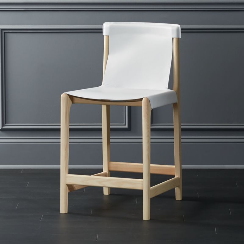 Burano White Leather Sling Counter Stool + Reviews | CB2 | CB2