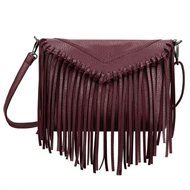 HDE Leather Envelope Fringe Shoulder Bag Tassel Crossbody Handbag Women's Purse (Maroon) | Walmart (US)