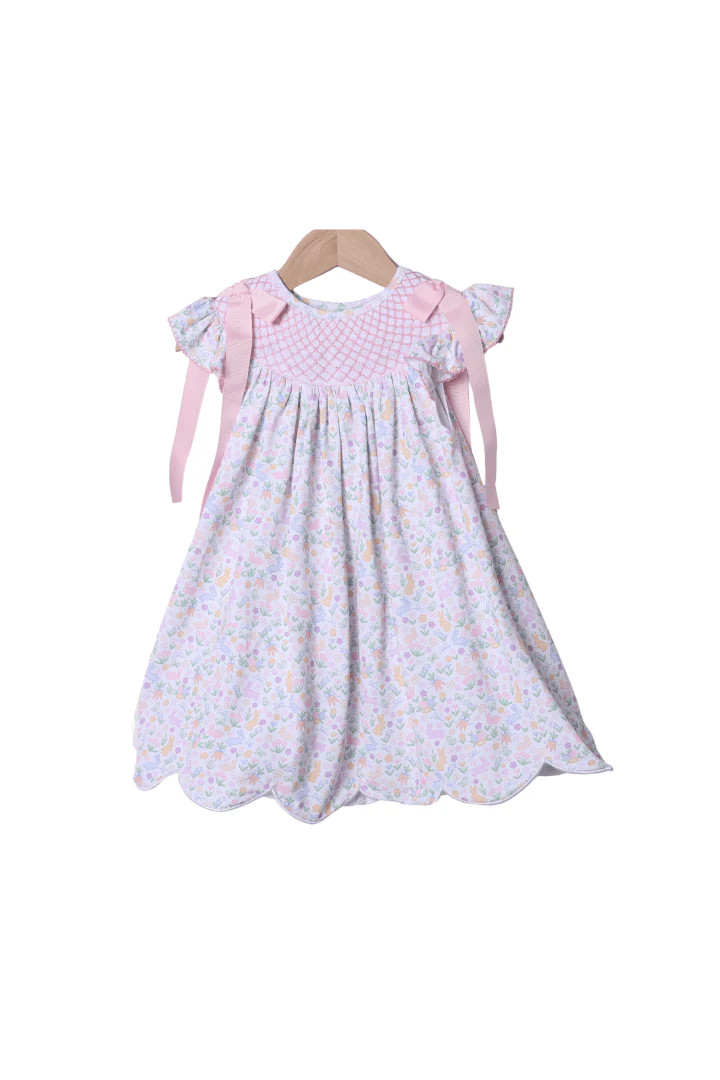Smocked Heirloom Sweet Floral Bunny Scalloped Dress | The Smocked Flamingo