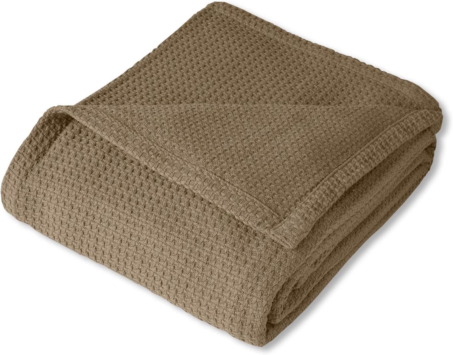 100% Fine Cotton Luxurious Basket Weave Blanket, Taupe | Amazon (CA)