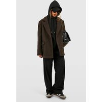 Womens Double Breast Boucle Wool Blazer - Brown - 8 | boohoo (US & Canada)