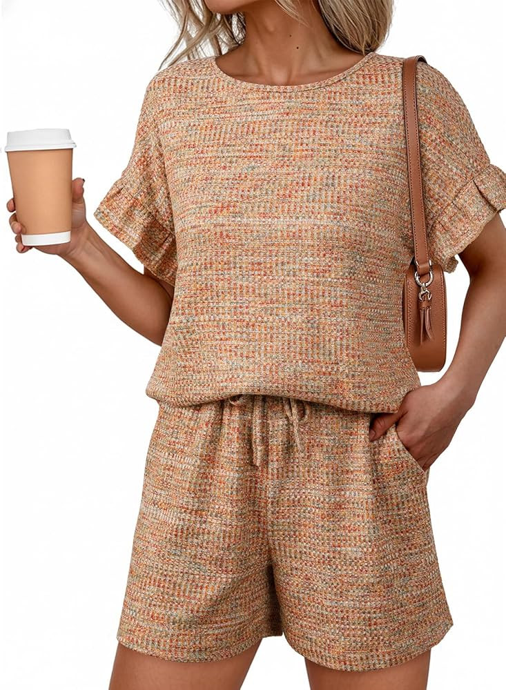 Dokotoo Women's 2 Piece Short Sleeve Outfits Casual Summer Shorts Set Lounge Matching Sets with P... | Amazon (US)