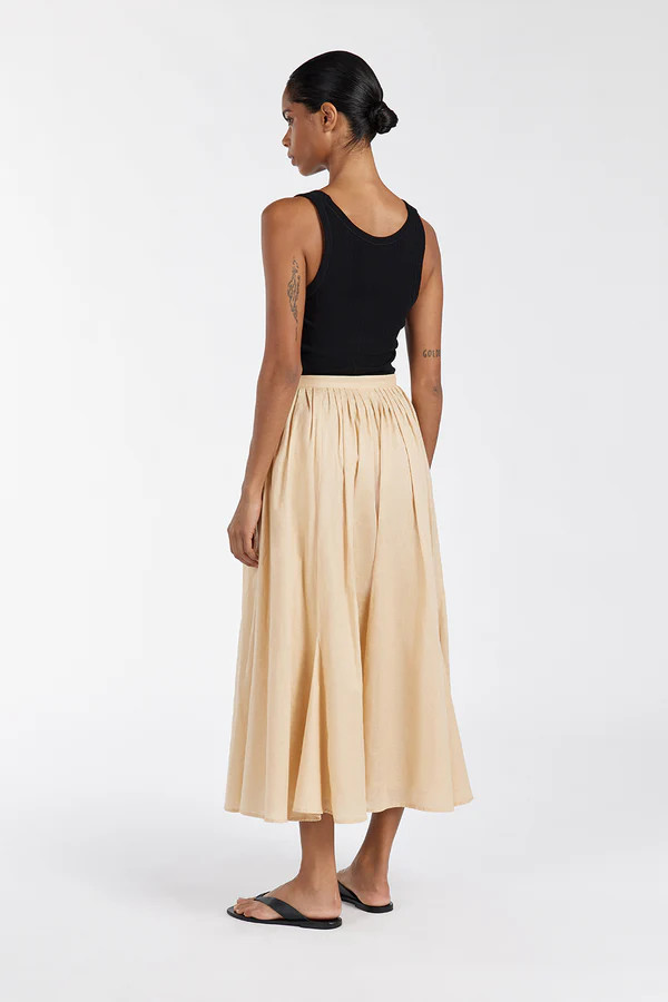 TIA SAND LINEN CIRCLE MIDI SKIRT | DISSH