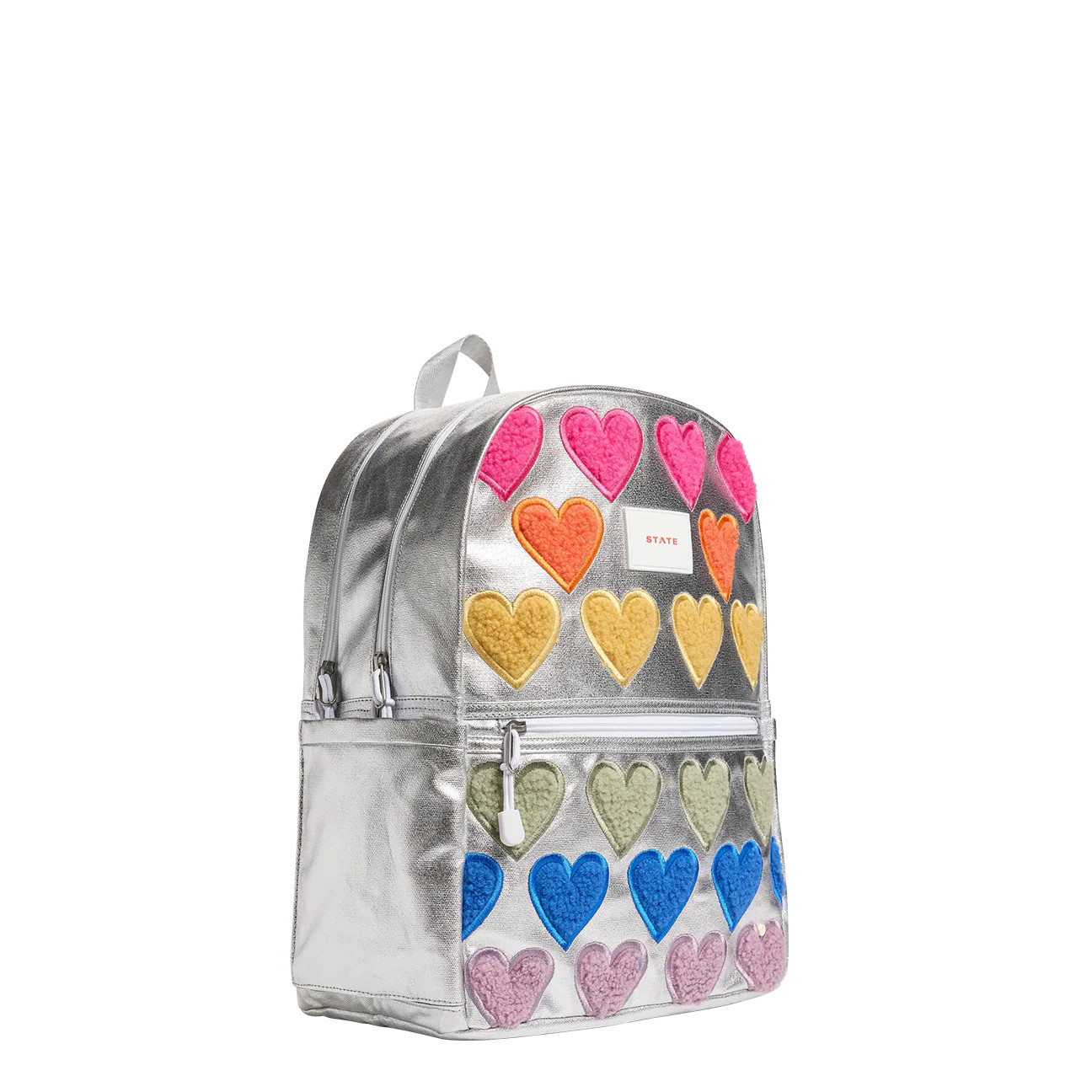 STATE Bags | Kane Kids Double Pocket Backpack Metallic Fuzzy Hearts | STATE Bags
