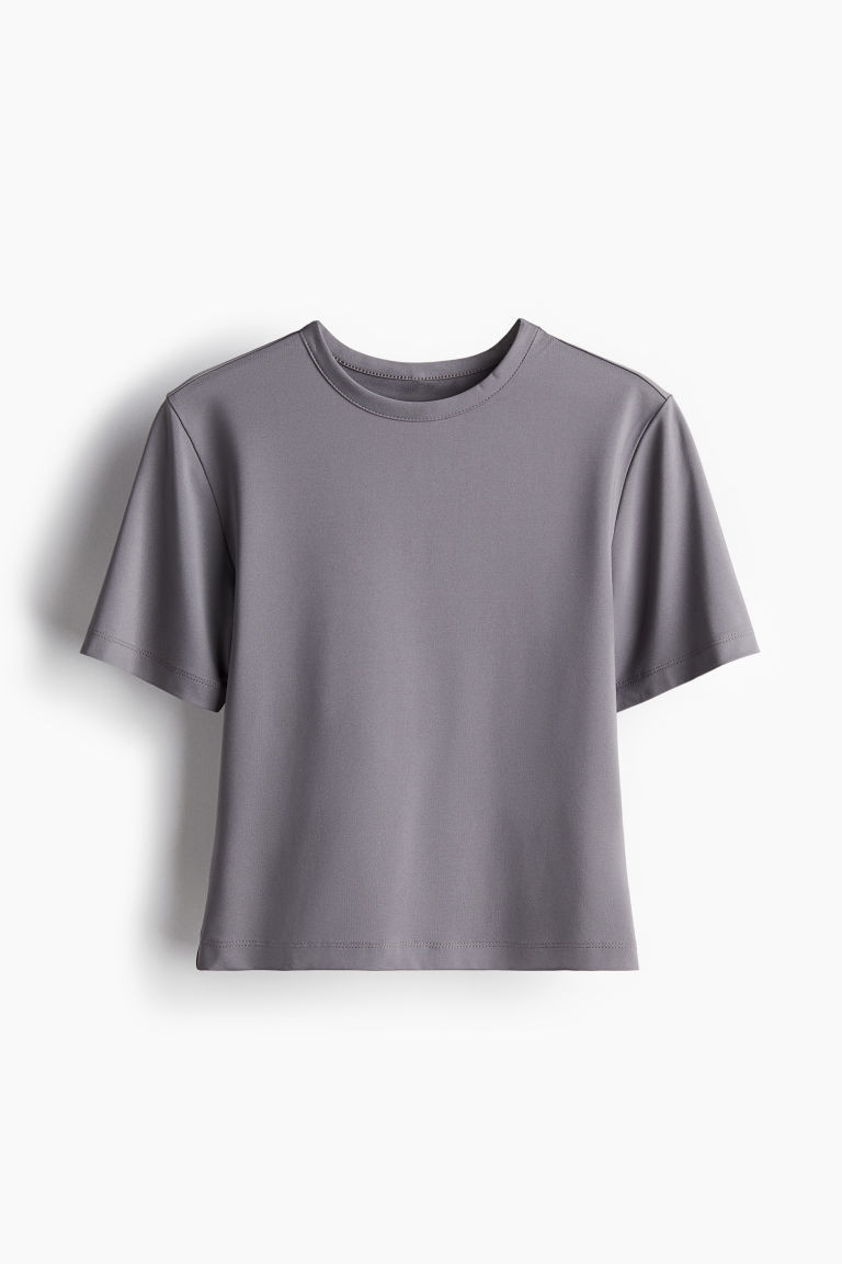H & M - Cropped sports top in DryMove - Grey | H&M (UK, MY, IN, SG, PH, TW, HK)