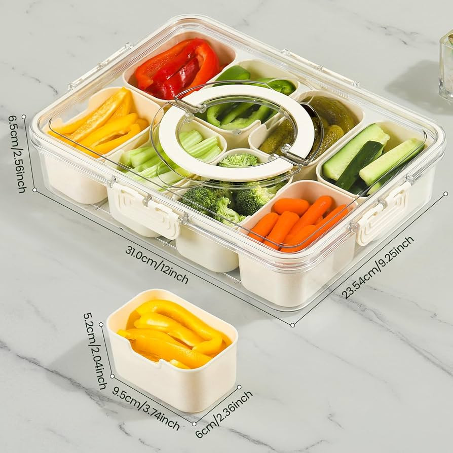 Portable Snackle Box Container, Divided Serving Tray with Lid and Handle, Clear Snack Box Contain... | Amazon (US)