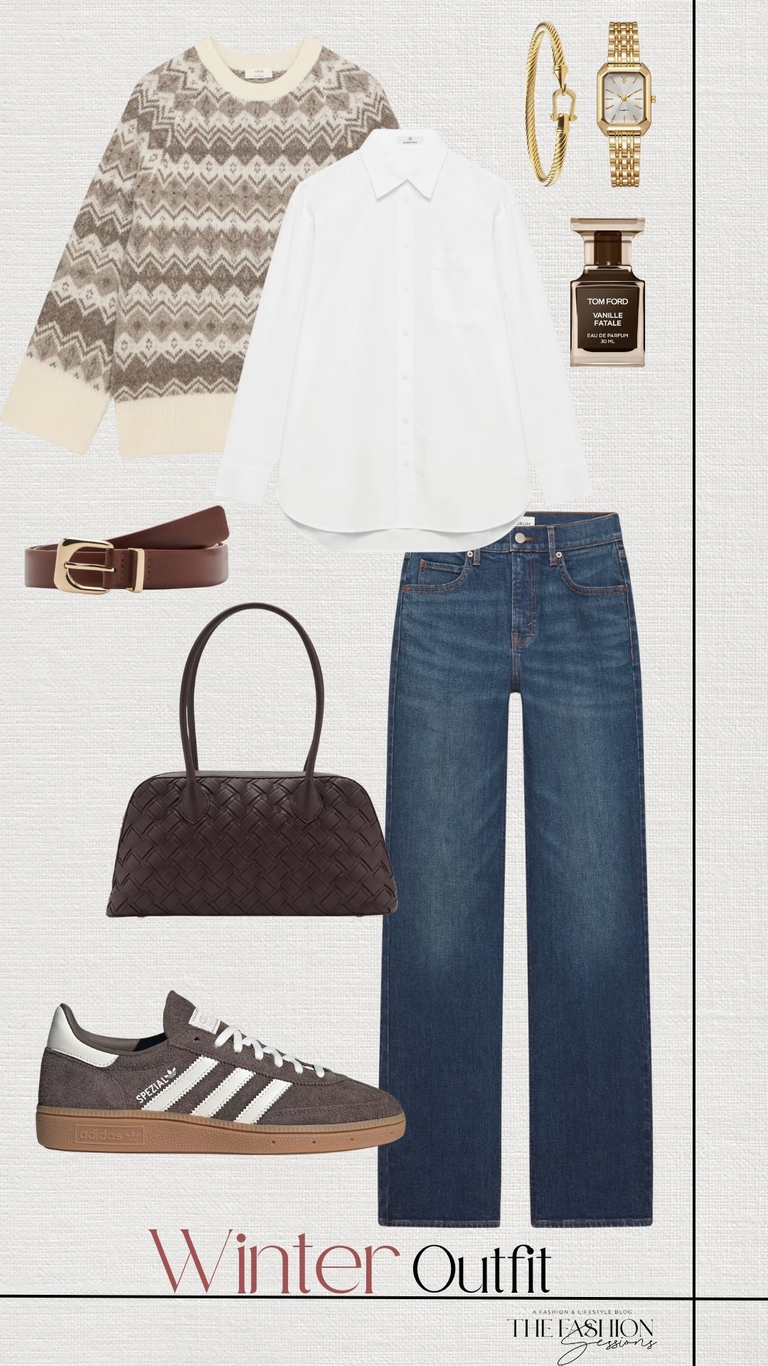 Winter Outfit | Sweater | White Button Down | Quilted Bag | Adidas | Denim Jeans 

#LTKSeasonal #LTKootd