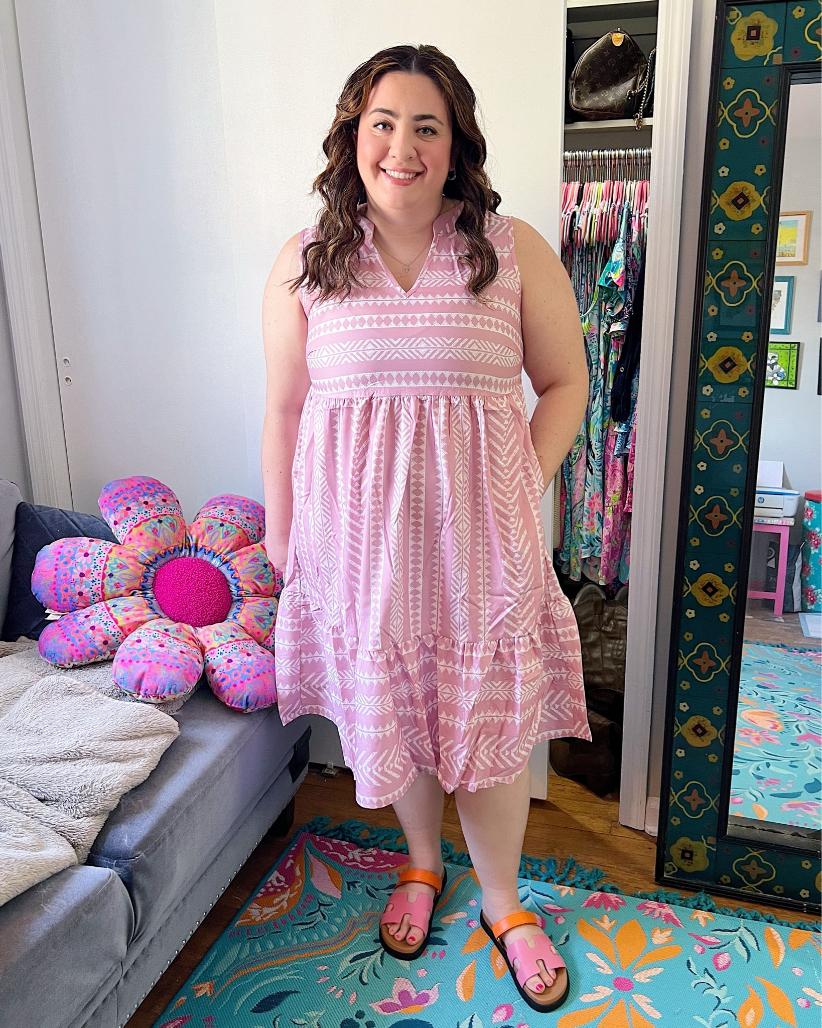 Pink and white geometric print dress 🩷 available in mid and plus sizes 

#LTKfindsunder50 #LTKmidsize #LTKplussize