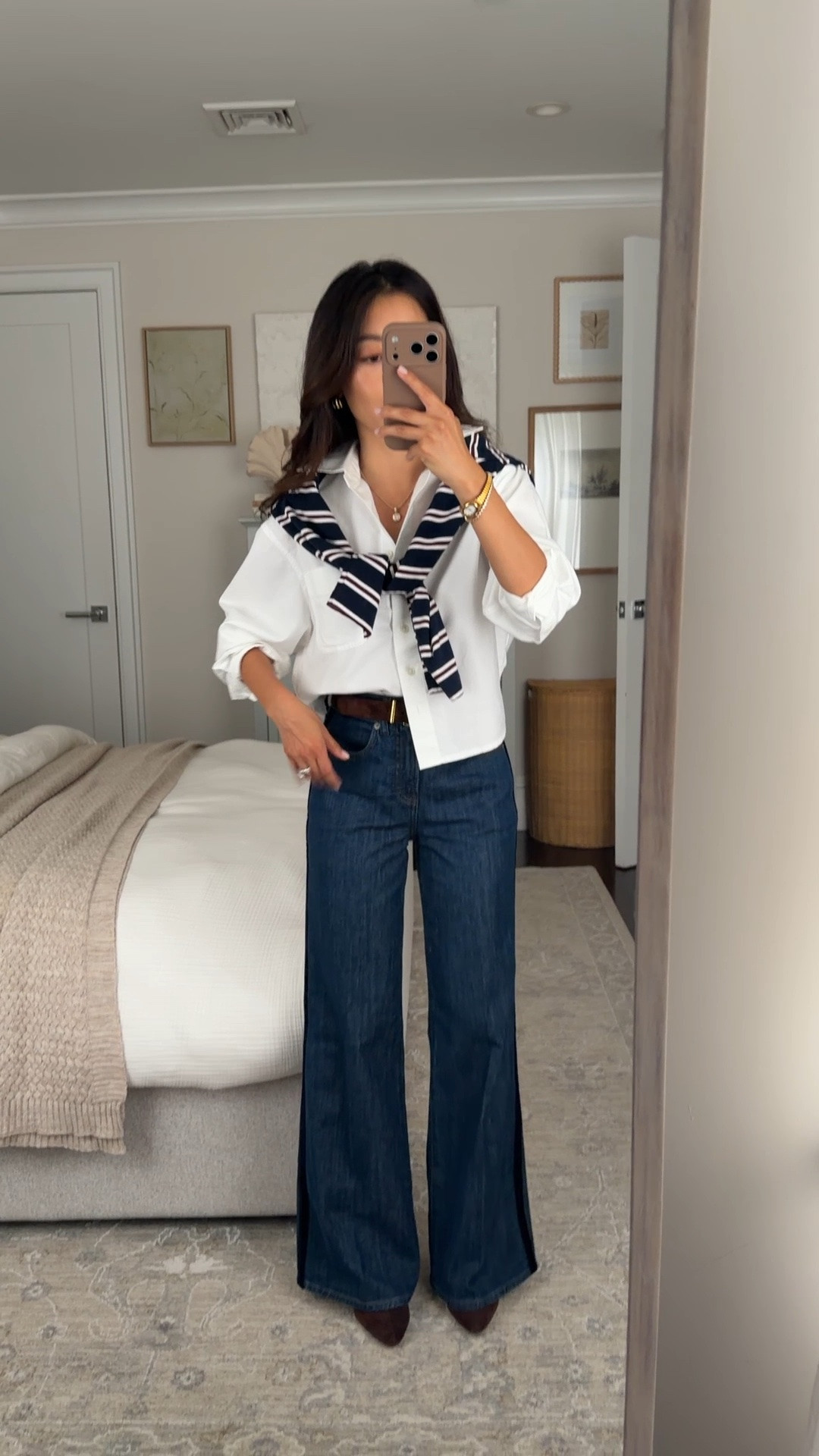 Good sale including these jeans, and some classic suede boots and handbags 
• J.Crew denim trouser jean 25 petite, sized up bc this wash runs a little small. 25P measures 13” across waist, 10” rise, 28.5” inseam. FYI the sizing is a little different for each wash. 
• Madewell cropped white button down XXS, oversized and boxier style 
• Gap cotton stripe tee XXS regular, boxy fit (I don't need petite since this runs short and shrinks) 
• old Madewell suede belt, linked similar 
• wearing old 3” heeled boots but linking similar  

Petite friendly jeans, fall outfit ideas, easy autumn outfit

#LTKPetite #LTKSeasonal #LTKootd
