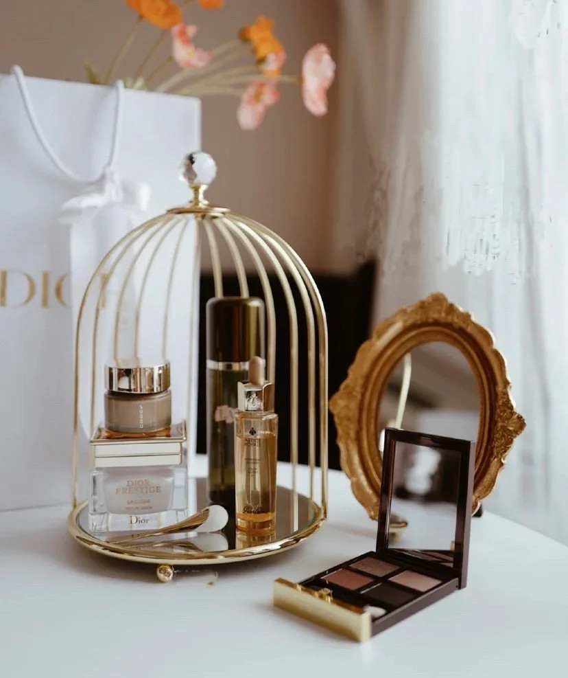 Mirrorred Glass Birdcage Bathroom Tray Large Vanity Tray, Double Jewelry Tray, Two-Tiered Perfume... | Walmart (US)