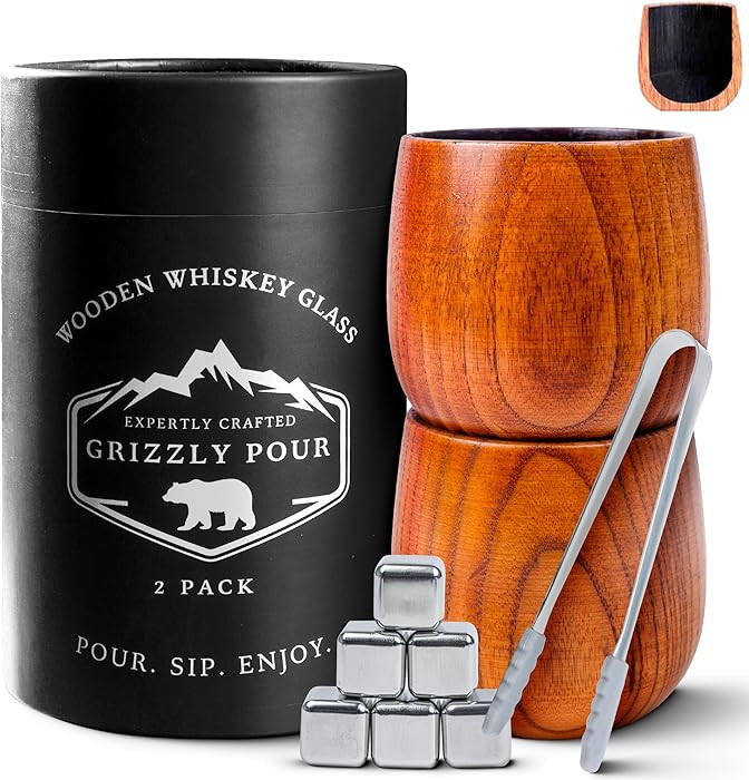 Premium Charred Wooden Whiskey Bourbon Drinking Glasses | Whisky Gifts for Men, Dad, or Brother |... | Amazon (US)
