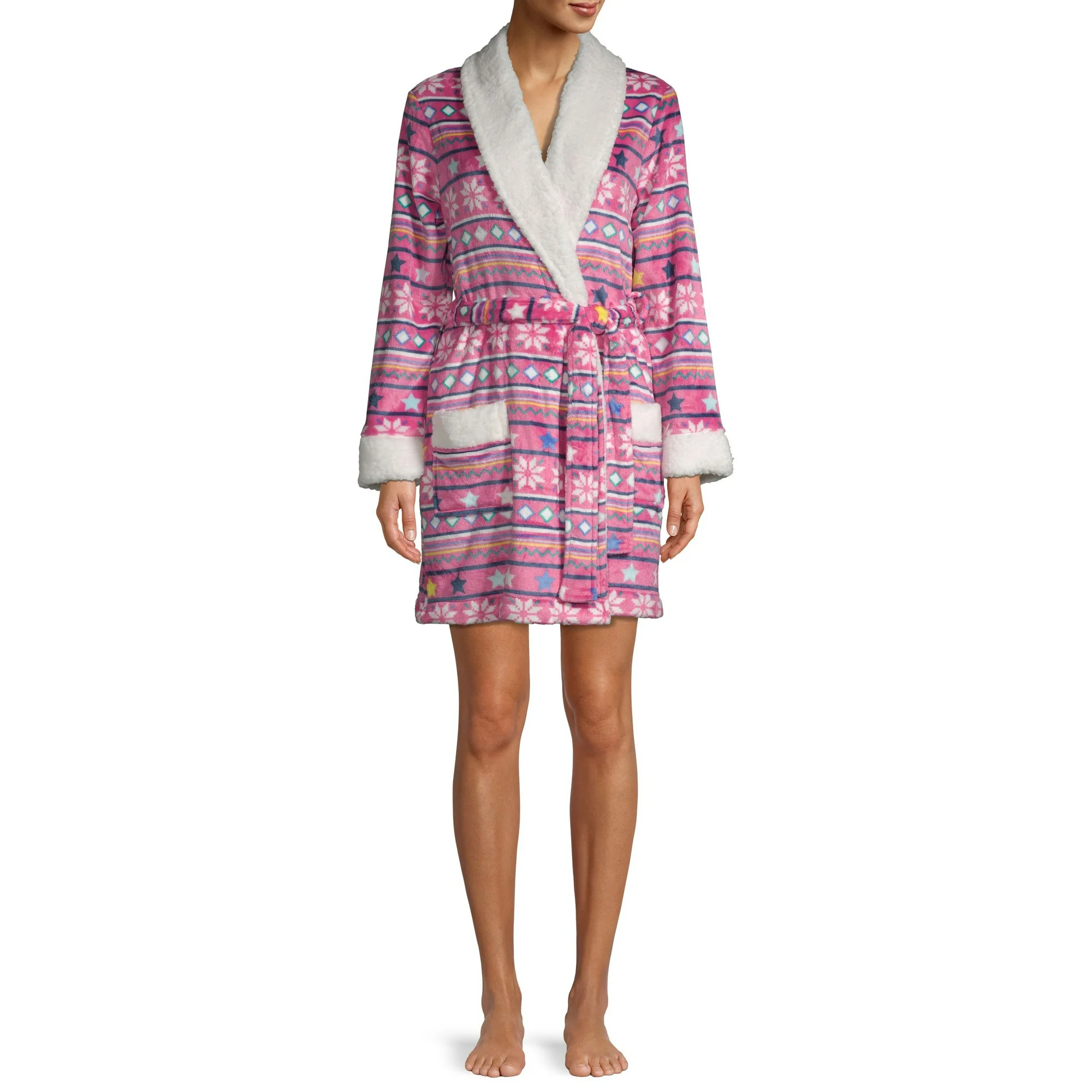 Holiday Time Women's and Women's Plus Plush Shawl Sleepwear Robe Fairisle | Walmart (US)