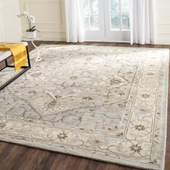 Safavieh Heritage Raipur 3 x 5 Wool Beige/Gray Indoor Floral/Botanical Oriental Throw Rug | Lowe's