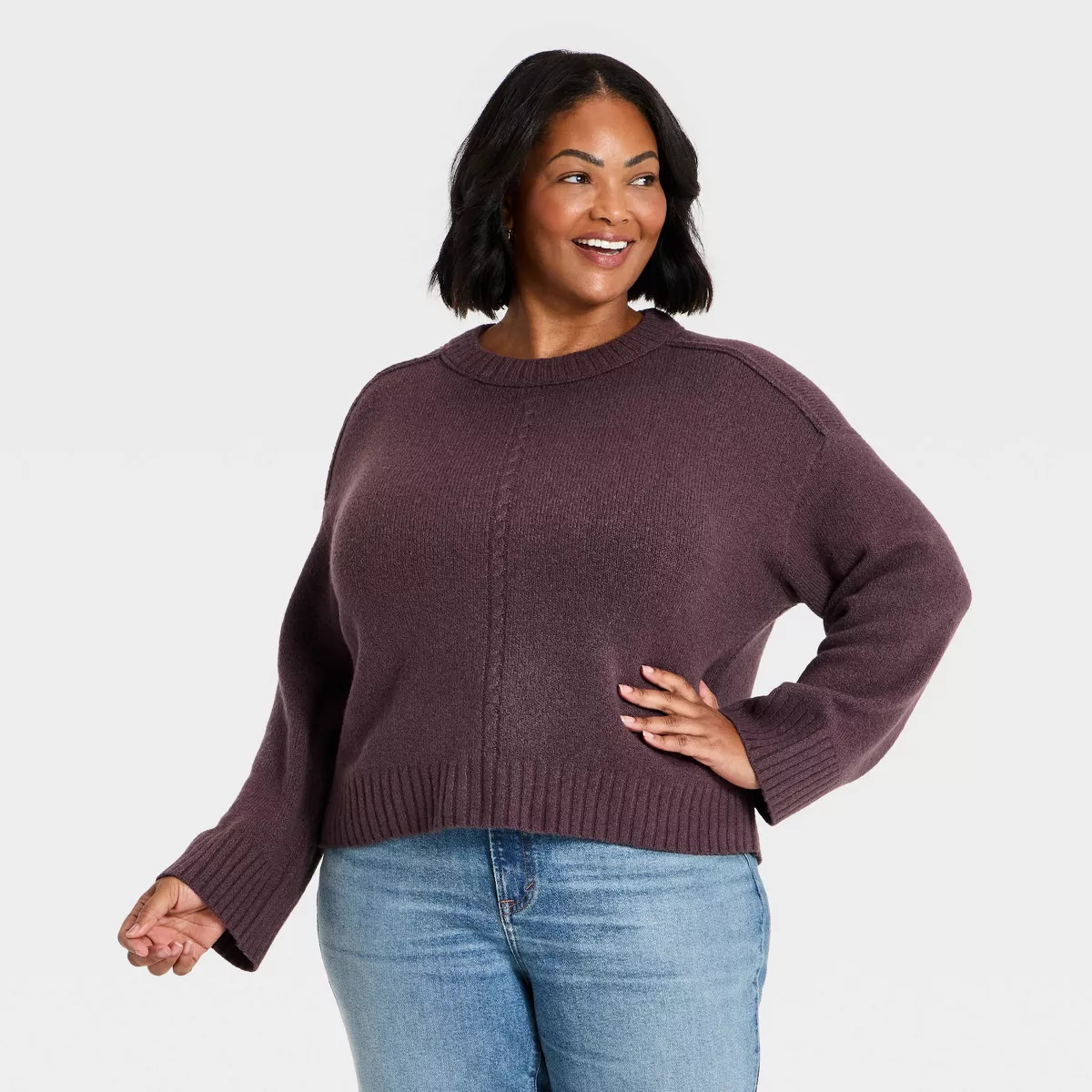 Women's Heritage Crewneck Pullover Sweater - Universal Thread\u2122 Burgundy 4X | Target