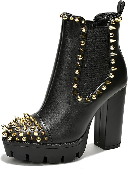 Cape Robbin Jagged Studded Platform Faux Leather Ankle Chelsea Boots with Chunky Block Heels for ... | Amazon (US)
