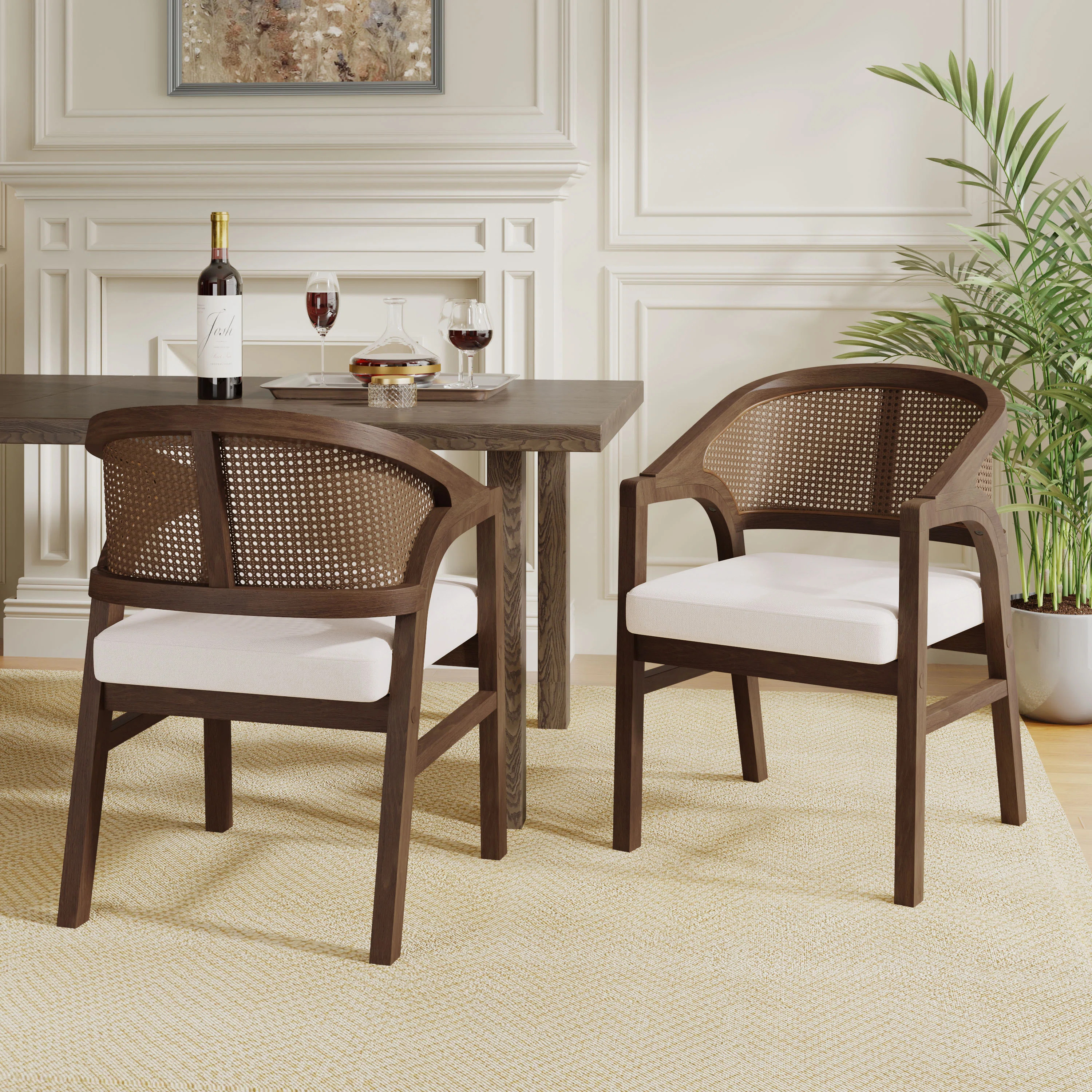 Stanley Wooden Dining Chairs with Cane Back & Upholstered Seat (Set of 2) | Wayfair North America