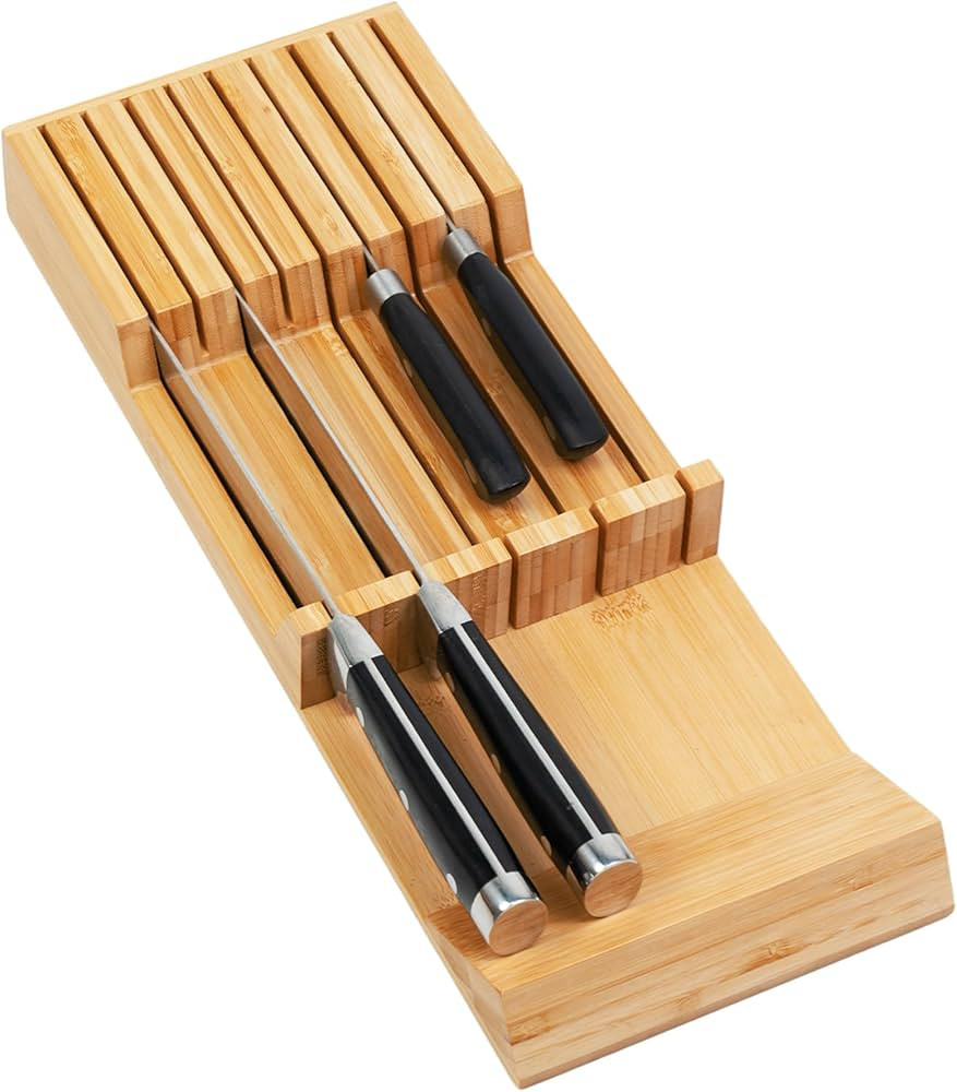 Utoplike Knife Drawer Organizer, Bamboo Knives Block for Kitchen Drawers | Amazon (US)