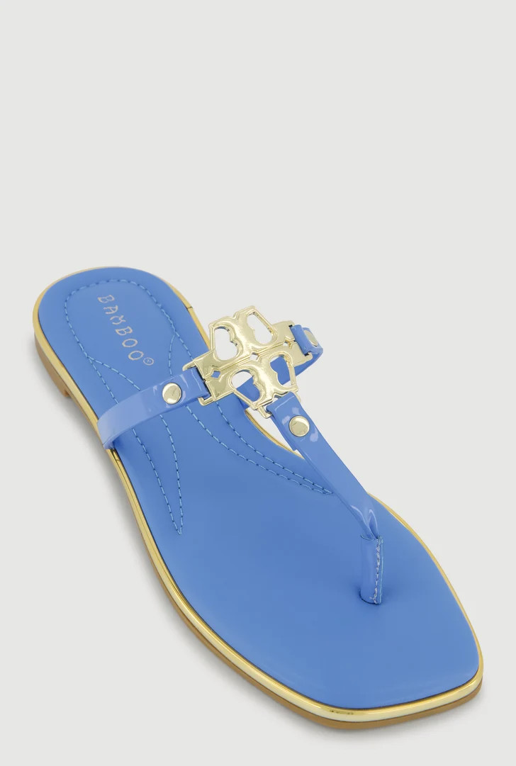 Metallic Pendant Faux Leather Thong Sandals | Rainbow Shops